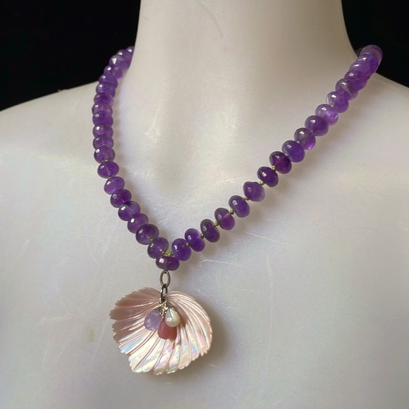 Artisan Made Amethyst and Mother of Pearl Necklace - Picture 1 of 5